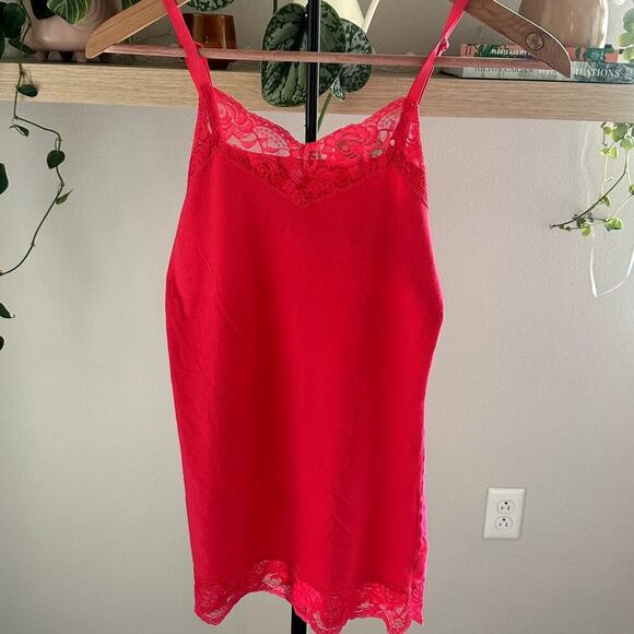 Pink Fuchsia Lace Trim Y2K Baby Doll Feminine Fairy Whimsygoth Tank Top M Cotton - Picture 1 of 8